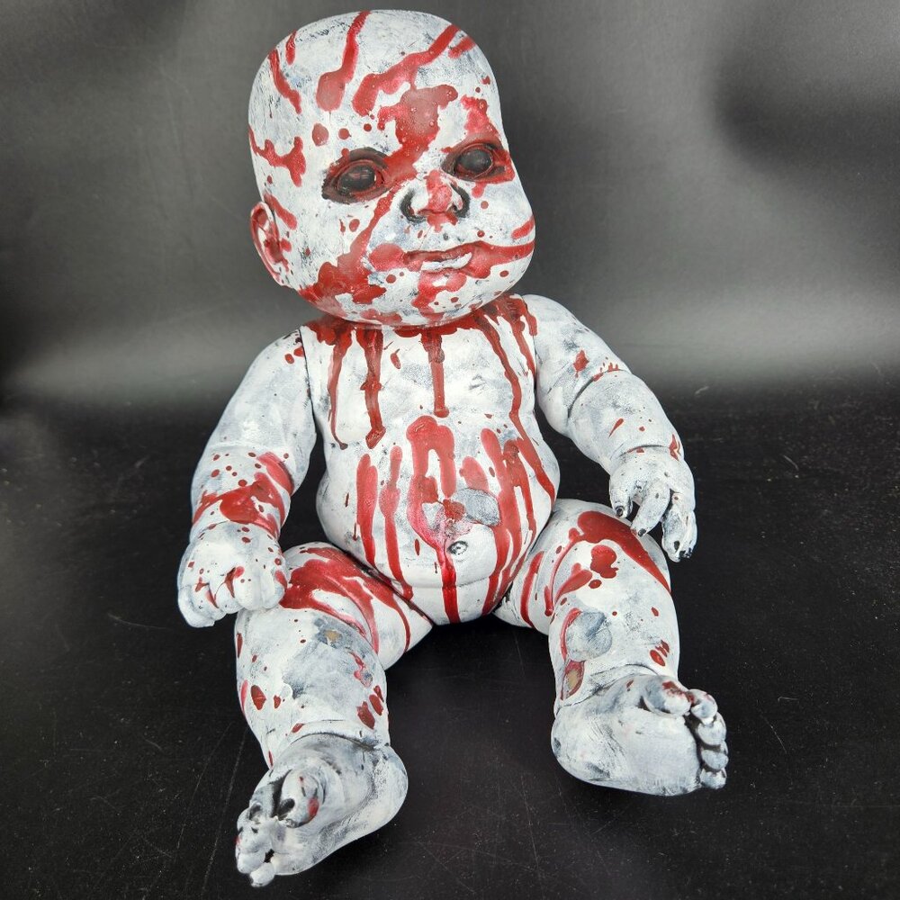 OOAK Creepy Odd Zombie Baby Doll Spooky Scary Halloween Horror Artist Bloody 9”